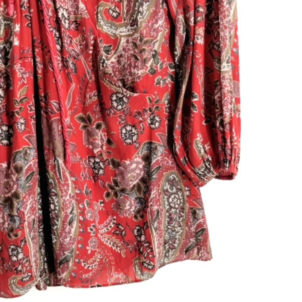 Free People Red Rain‎ or Shine Paisley Tunic Top